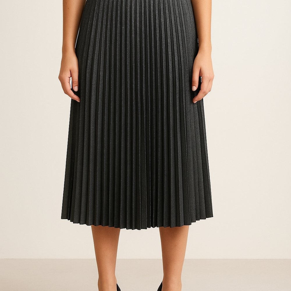 H&M Metallic Pleated Midi Skirt – Size Large